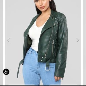 COPY - Cropped green leather biker jacket